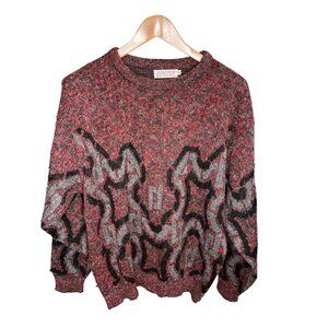 Vintage 90s Eurotop Red Black Gray Crew Neck Sweateer S